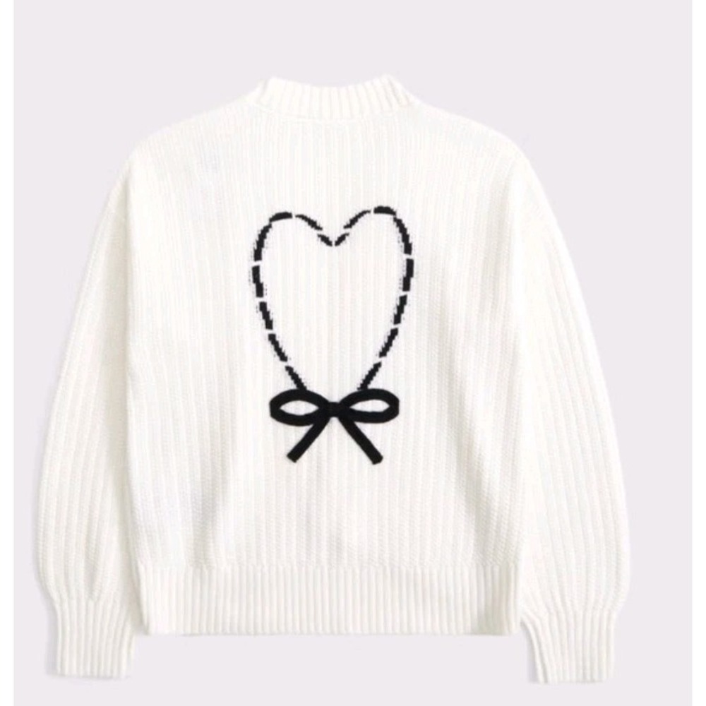 Abercrombie Kids Girls White Ribbed Cardigan Heart Bow Back Size 15/16 XL